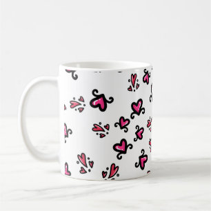 Caneca De Café Padrão de Corações Rosa – Design Fofo de Rabiscos