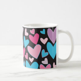 Caneca De Café Padrão de Corações Rosa e Púrpura Cinza-Azul