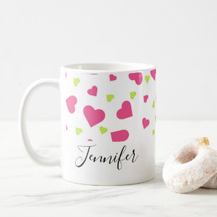 Caneca De Café Padrão de Corações Verdes e Rosa Bonitos