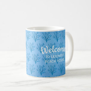 Caneca De Café Padrão de corais de árvores do mar azul em azul
