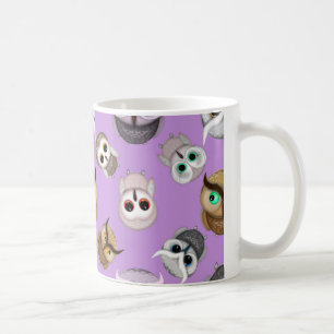 Caneca De Café Padrão de Corujas Fofas em Fundo Roxo