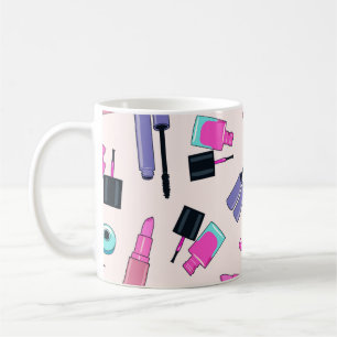 Caneca De Café Padrão de Cosméticos Rosa e Roxo
