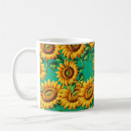 Caneca De Café Padrão de Cottagecore Floral de Girassol Verde