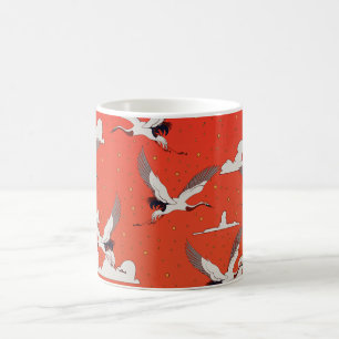 Caneca De Café Padrão de Crane da Ásia Vermelha