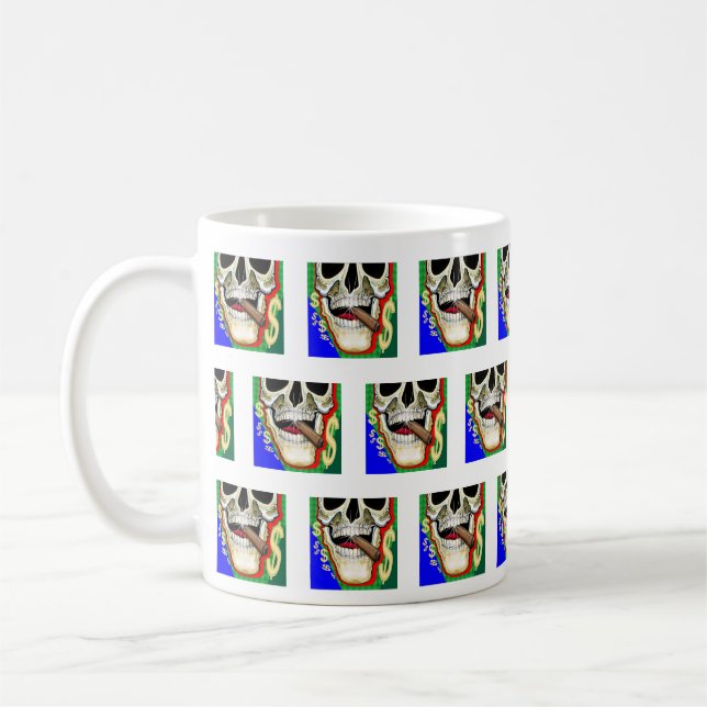 Caneca De Café Padrão de Crânio com Sinal de Dólar da Pop Art (Esquerda)