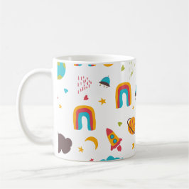 Caneca De Café Padrão de crianças do arco-íris e do espaço