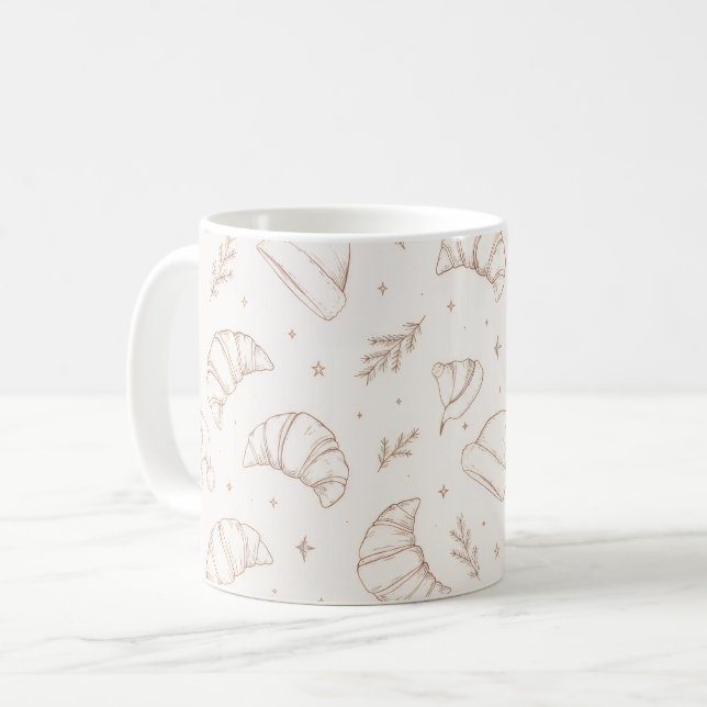 Caneca De Café Padrão de croissant de padaria de Natal fofo (Frente Esquerda)
