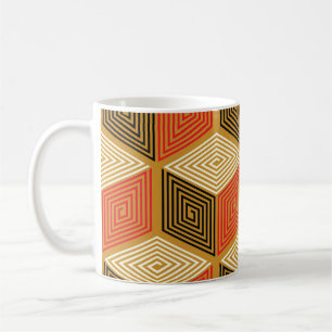 Caneca De Café Padrão de Cubo Dourado Vermelho