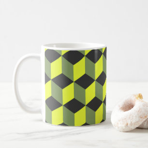 Caneca De Café Padrão de Cubo Isométrico Amarelo Preto Cinza