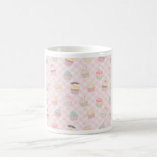 Caneca De Café Padrão de Cupcake Pink Gingham