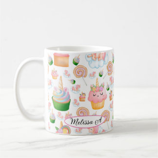 Caneca De Café Padrão de Cupcake Verde Cor-de-Rosa
