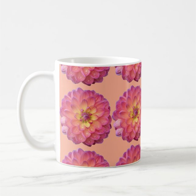 Caneca De Café Padrão de Dália Rosa e Amarela (Esquerda)