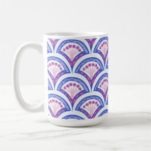 Caneca De Café padrão de damasco floral azul