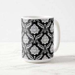 Caneca De Café Padrão de Damasco Rococó Branco no Preto