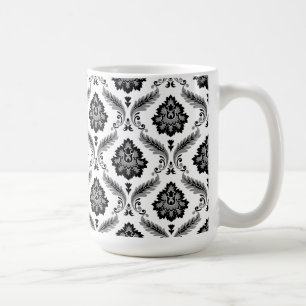 Caneca De Café Padrão de Damasco Rococó Cinza Preto Branco