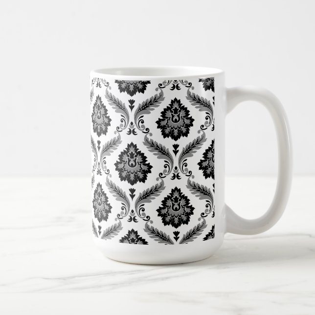 Caneca De Café Padrão de Damasco Rococó Cinza Preto Branco (Direita)