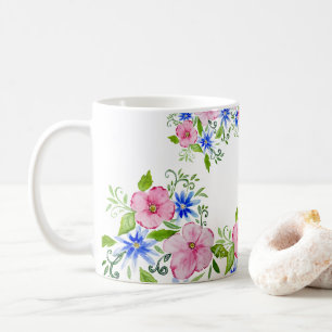 Caneca De Café Padrão de decoração floral elegante de aquarelas
