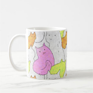 Caneca De Café Padrão de Desenho de Gatos em Aquarela Fofos