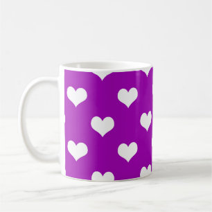 Caneca De Café Padrão de design de coração de amor branco roxo