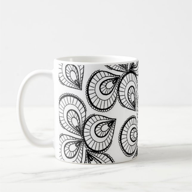 Caneca de Café - Padrão de Design Preto e Branco (Esquerda)