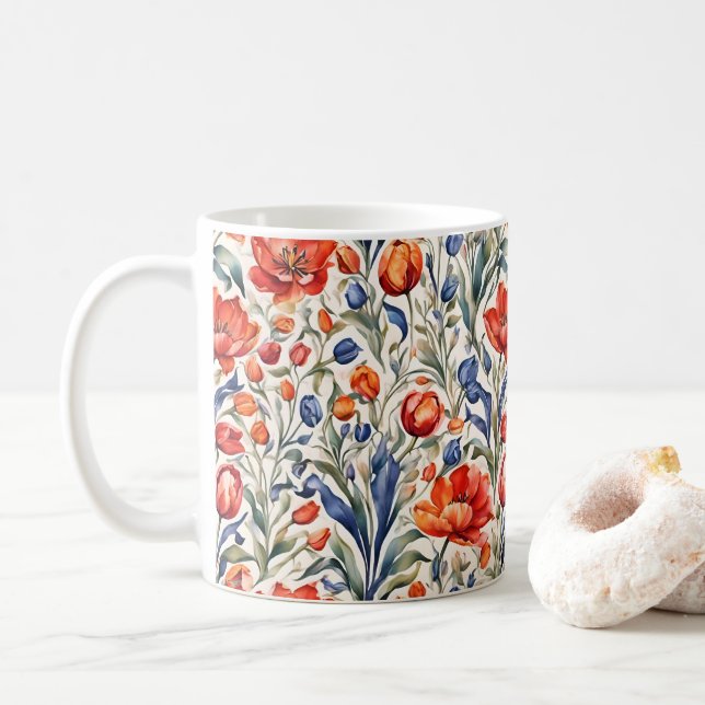 Caneca De Café Padrão de Design Tulip Bloomers WC (Com Donut)