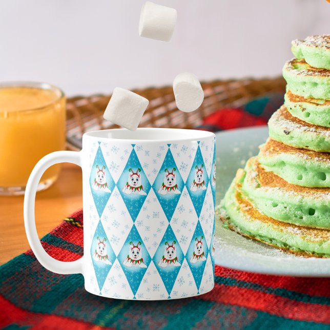Caneca De Café Padrão de Diamante de Feriado de Inverno Samoyed (Diamond-dazzling elf pup brings joy, warm sips, and snowy smiles! )