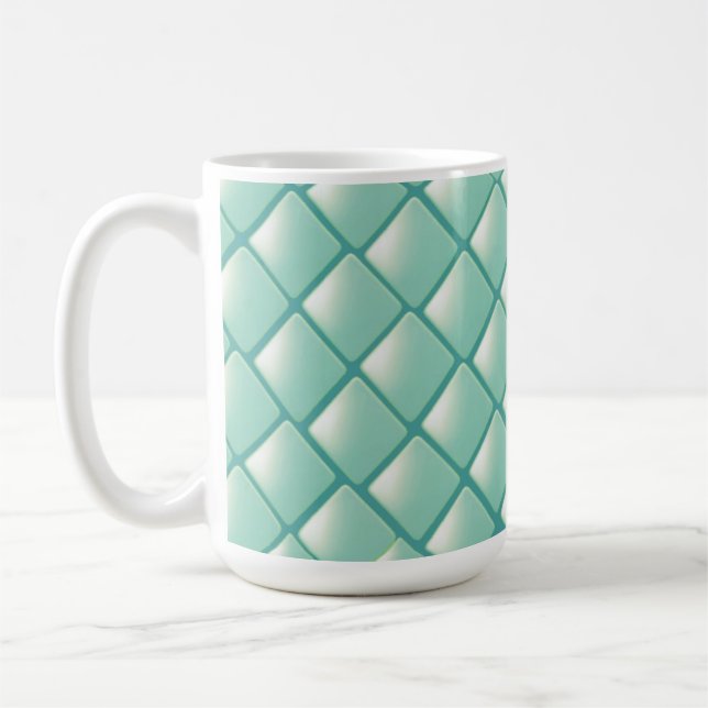 Caneca De Café Padrão de Diamante Matelassado Verde Azul (Esquerda)