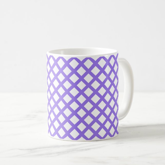 Caneca De Café Padrão de Diamante Xadrez Branco Roxo (Frente Esquerda)