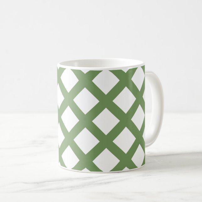 Caneca De Café Padrão de Diamante Xadrez Verde Branco (Frente Esquerda)