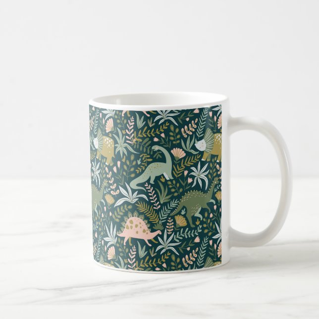 Caneca De Café Padrão de Dinossauro Verde (Direita)