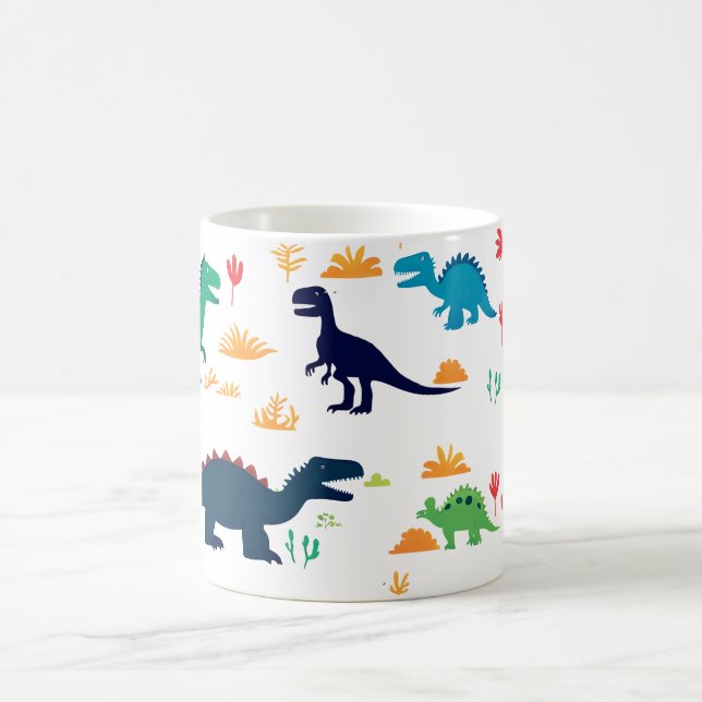 Caneca De Café Padrão de Dinossauros Coloridos Bonitos (Centro)