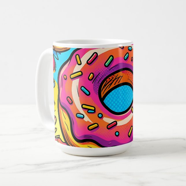 Caneca De Café Padrão de Donuts Pop Art (Frente Esquerda)