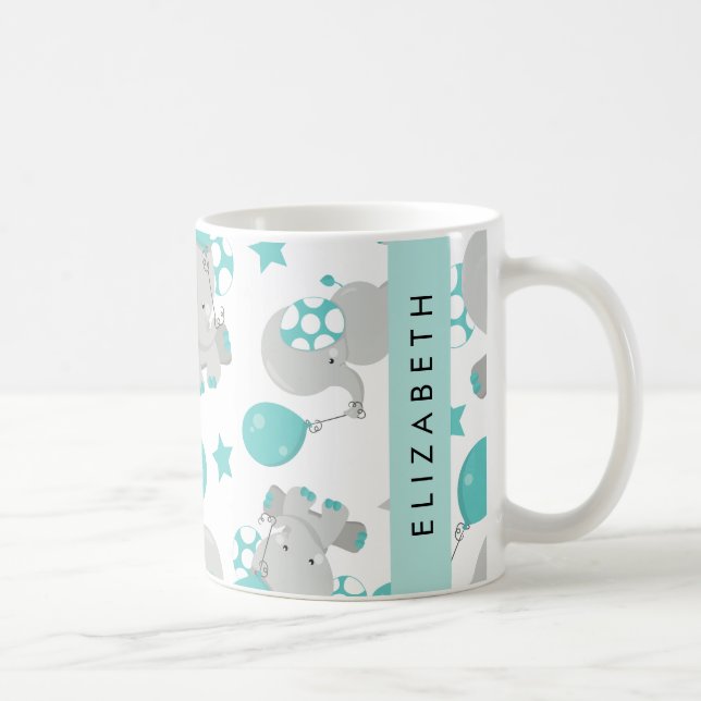Caneca De Café Padrão De Elefantes, Elefantes Bonitos, Seu Nome (Direita)
