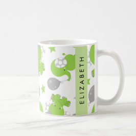 Caneca De Café Padrão De Elefantes Verdes, Estrelas, Seu Nome