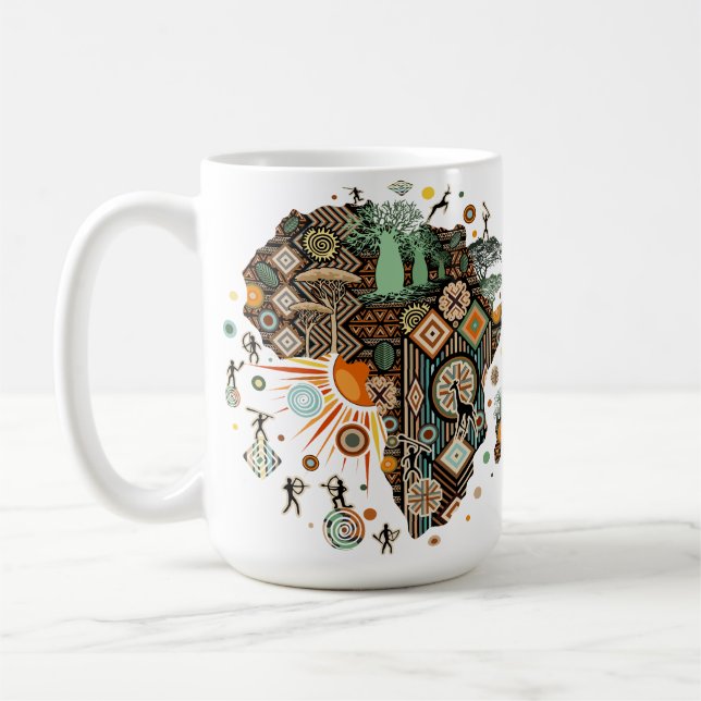 Caneca De Café Padrão de Elementos Tribais Decorativos do Mapa da (Esquerda)