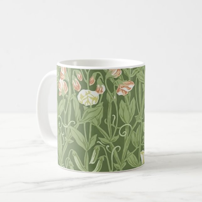 Caneca De Café Padrão de Ervilha Doce William Morris Botânico Vin (Frente Esquerda)
