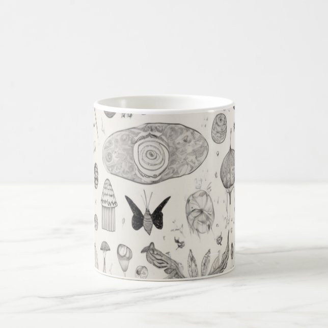 Caneca De Café Padrão de Esboço de Natureza Surreal Arte Abstrata (Centro)