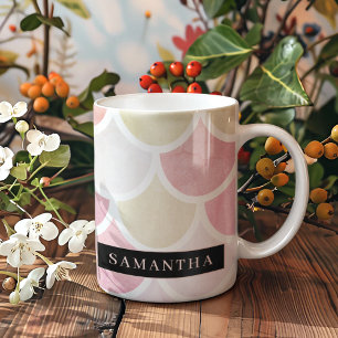 Caneca De Café Padrão de Escala de Sereia de Pastel Watercolor co