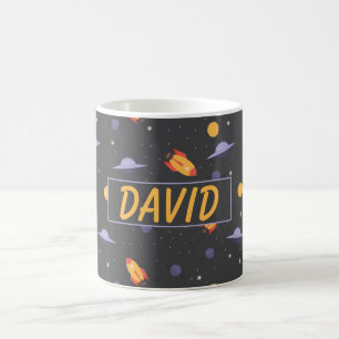 Caneca De Café Padrão de espaço nome laranja preto