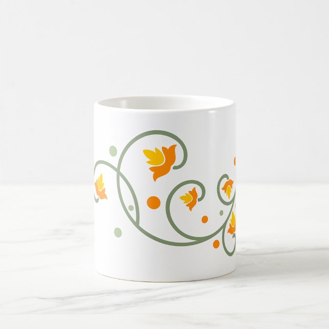 Caneca De Café Padrão de espiral floral com flor laranja e amarel (Criador carregado)