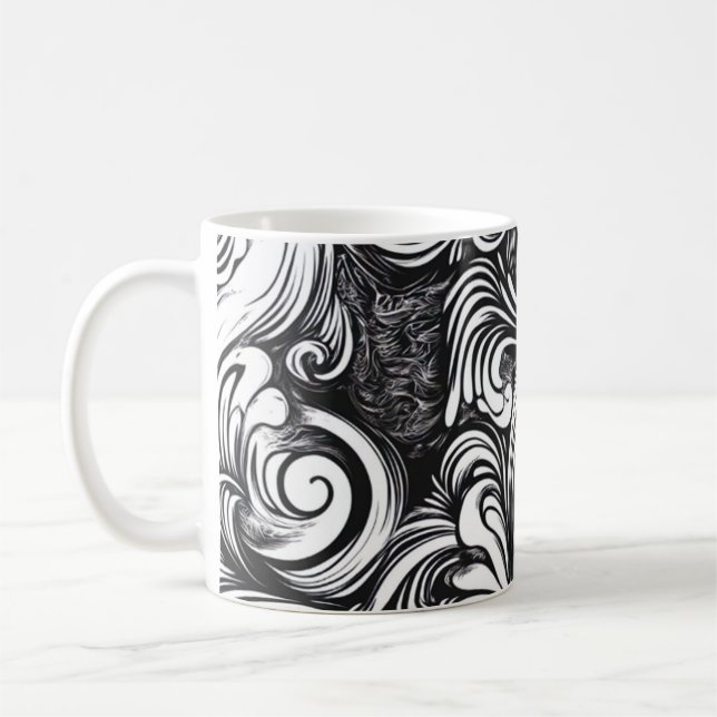 Caneca De Café Padrão de espiral preto e branco (Esquerda)