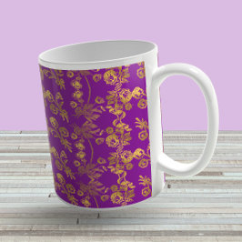 Caneca De Café Padrão de espiral rústico Dourado da vinheta em ro