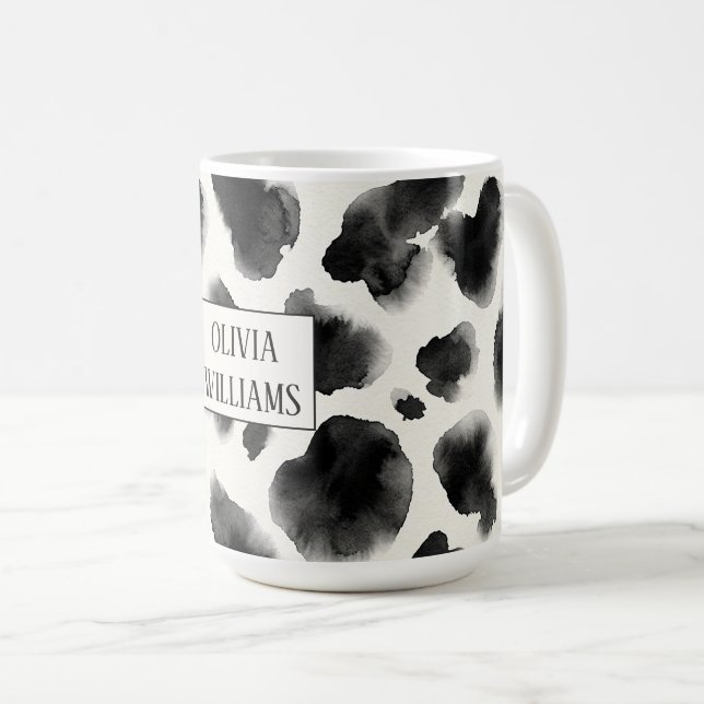 Caneca De Café Padrão de Estampa de Vaca Preto e Branco (Frente Esquerda)