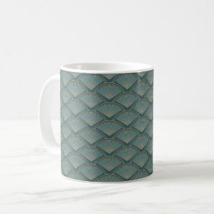 Caneca De Café Padrão de estilo Art Deco na cor azul teal