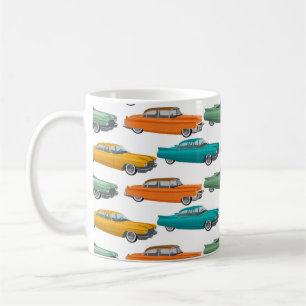 Caneca De Café Padrão de Estilo de Anos 50 de Carro Retroativo