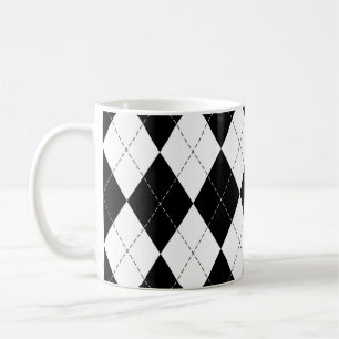 Caneca De Café Padrão de Estilo Geométrico Branco Preto
