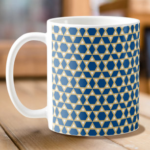 Caneca De Café Padrão de estrela Dourada e branco na moda azul