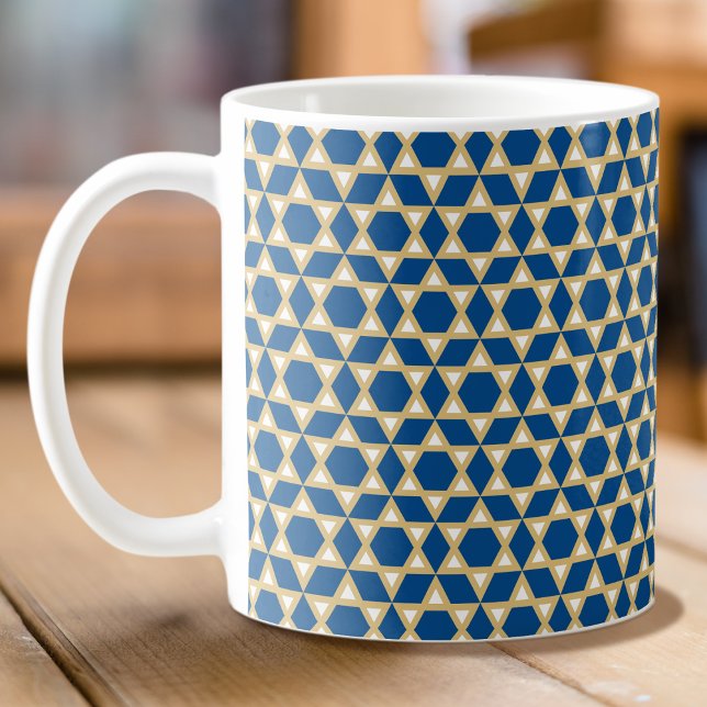 Caneca De Café Padrão de estrela Dourada e branco na moda azul (Criador carregado)