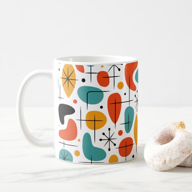 Caneca De Café Padrão de Estrela Explodindo Modernista de Meados  (Com Donut)