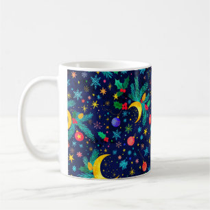 Caneca De Café Padrão de Estrelas Brilhantes e Noturno Sem Costur
